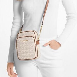 Michael Kors Jet Travel medium Beige and Brown Crossbody Bag NWT